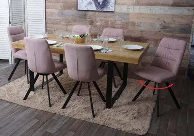 Zdjęcie produktu dla zestaw 6 krzeseł do jadalni HWC-J69, krzesło kuchenne, obrotowe, automatyczna pozycja, aksamitne ~ różowy