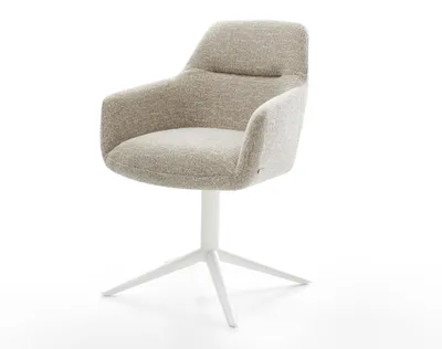 Produktbild von DELIFE Drehstuhl Pejo-Flex Webstoff Soft Beige Fußkreuz Weiß 360° drehbar Wippfunktion Taschenfederkern