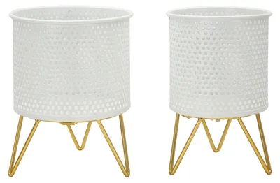 Produktbild von Mauro Ferretti Blumenständer, Set aus 2 Stück, Durchmesser 16x20 cm und 13x20 cm, Farbe: Weiß und Gold