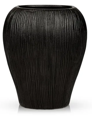 Produktbild von Keramikvase flach geriffelt 32 cm schwarz