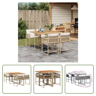 Produktbild von The Living Store 5-tlg. Garten-Essgruppe mit Kissen Beige Poly Rattan