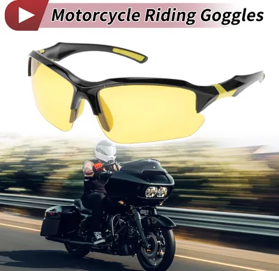 Produktbild von 1 Stk Motorrad Fahrbrille Blendfreie Tri-Acetat-Cellulose PC Gelbe Linse Schwarz Gelber Rahmen