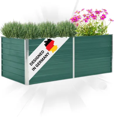 Produktbild von DELUKE® Hochbeet für Garten OSKAR Grün | 160x80x45cm | Verzinkter Stahl | Wetterfest | Gartenbeet Kräuterbeet Blumenbeet Beet hoch Frühbeet für Garten Gemüsebeet