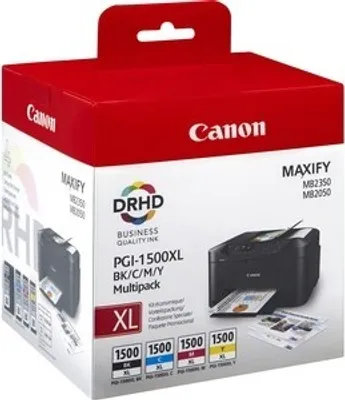 Produktbild von Canon PGI-1500XL C/M/Y/BK Hoch Kapazität Tintenstrahl Tintenpatrone - Gelb, Cyan, Magenta, Schwarz - Original - Mehrfachpack - 4 / Pack - Tintenstrahl - Hoch Kapazität - 4er Pack