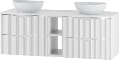 Produktbild von Badezimmer Doppelwaschtisch mit 140 cm Breite in weiß mit gerillter Front, 4 Schubladen & 2 Fächer - CALURI-140