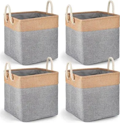 Immagine prodotto di Grandi contenitori cubici pieghevoli in tessuto - 4 pezzi - Cassette portaoggetti per vestiti e giocattoli - Grigio