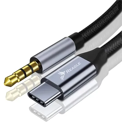 Produktbild von REAGLE 1m USB-C auf 3,5mm Klinkenstecker AUX Audiokabel mit DAC, Nylongeflecht, Aluminiumstecker, Stereo Adapter für Auto, Kopfhörer, Lautsprecher