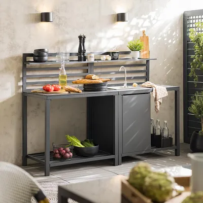 Produktbild von home24 Gartenküchenset - 2-teilig - Aluminium / Kunststoff - Schwarz