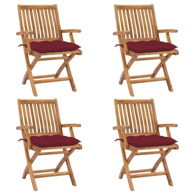 Image de Chaises de jardin pliantes avec coussins 4 pcs. Bois massif teck