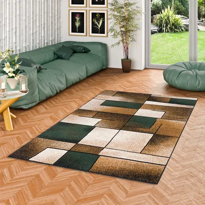 Produktbild von Designer Teppich Kurzflor Moderne Karo Muster, Größe:140x200 cm, Design:Beige Fantasy