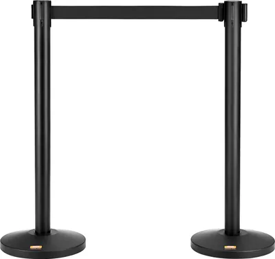 Zdjęcie produktu dla System naprowadzania personelu VEVOR Taśma barierowa Słupki barierowe 2-częściowe, 3,3 m x 48 mm Czarna taśma zwijana, system naprowadzania personelu Słupki barierowe Odpowiednie na lotniska, targi, miejsca zawodów itp.