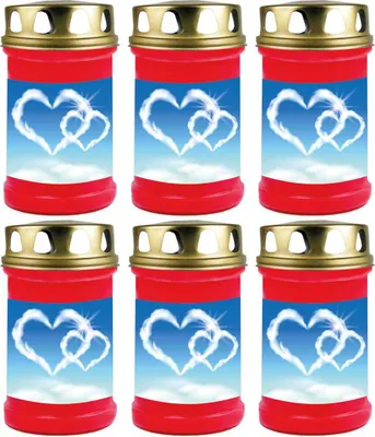 Produktbild von Grabkerze Rot 6er Pack, Brenndauer: 48 Stunden ( je Kerze ), Motiv: Herz