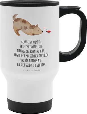 Produktbild von Mr. & Mrs. Panda thermosbecher Hund Marienkäfer - Weiß - Geschenk, Zuversichtlich, Hoffnung, Thermobecher To Go, Becher, doppelwand tasse, Hundebesitzer, Mischlingshund