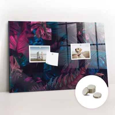 Obrázek produktu pro Magnetická Tabule na Zeď Skleněná - Memo Board Kleněnou Přední Stranou - 5 magnetů v balení - 60x40 cm - Exotické květiny
