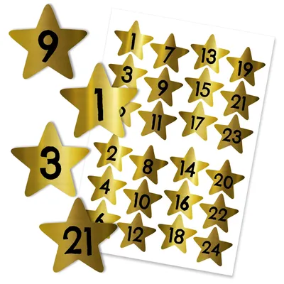 Produktbild von Papierdrachen Adventskalender 2026 Zahlenaufkleber Sterne Goldfolie Nr 54