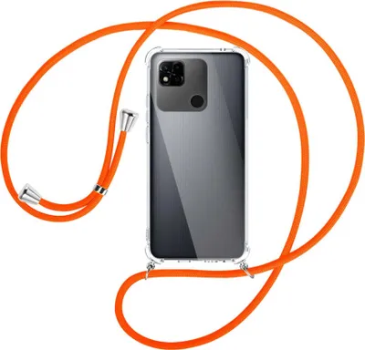 Produktbild von Handykette Backcover-Schutzhülle mit Band (Metall silberfarben) für Xiaomi Redmi 10A (220233L2, 6.53'') - neonorange