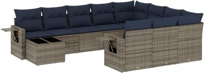Zdjęcie produktu dla vidaXL 11-częściowa sofa ogrodowa z poduszkami, szara, z polirattanu