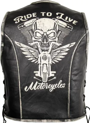 Produktbild von Herren Lederweste Bikerweste Rockerweste Kutte mit einer Totenkopf Prägung (L)