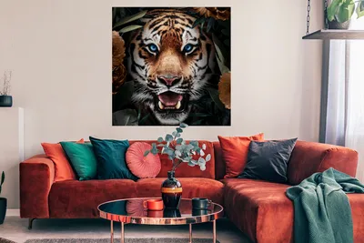 Produktbild von MuchoWow® Poster Tiger - Blatt - Blumen 100x100 cm - Babyzimmer