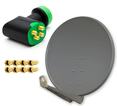 Produktbild von PremiumX DELUXE SAT Anlage für 4 Empfänger 100cm Satellitenantenne ALU Anthrazit mit Green Diamond Quad LNB inkl. 8x F-Stecker