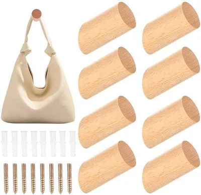 Immagine prodotto di 8 ganci appendiabiti in legno, semplici e rustici, per camera da letto, corridoio e bagno
