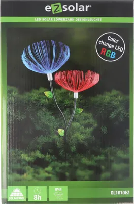Produktbild von EZSolar Solar Gartenstecker LED Design-Licht Löwenzahn Farbwechsel 2 Blumen GL1010EZ