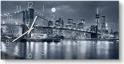 Produktbild von DEQORI Glasuhr 60x30 cm Zahlen 'Vollmond über New York' Wanduhr Glas Uhr Design leise