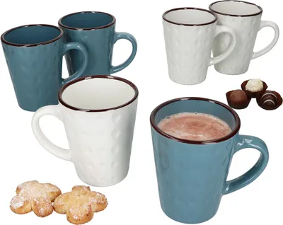 Zdjęcie produktu dla 6x Rome niebiesko-białe kubki do kawy 320ml H11.5cm 6 osób latte kakao filiżanki do herbaty