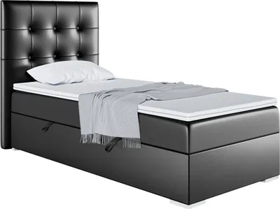 Produktbild von MEBLINI Boxspringbett mit Bettkasten - Gepolstert Einzelbett mit Matratze und Topper - Polsterbett mit Stauraum - Bett mit Kopfteil - Stauraumbett - DENIZ - 80x200 Rechts - H3/Schwarz Kunstleder