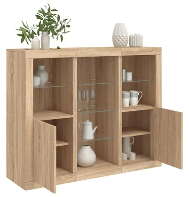 Produktbild von vidaXL Sideboards mit LED-Leuchten 3 Stk. Sonoma-Eiche Holzwerkstoff