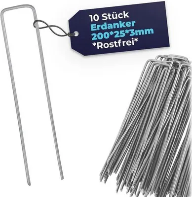 Produktbild von Grundanker für Unkrautvlies und Gartenvlies - 10 Stück - 200 x 2,5 mm - Ø 3 mm