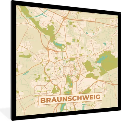 Produktbild von MuchoWow® Gerahmtes Poster Braunschweg - Karte - Vintage - Stadtplan 40x40 cm - Poster mit Schwarzem Bilderrahmen Wandposter Rahmen Foto Bilder - Mit Rahmen - Wanddekoration Schlafzimmer