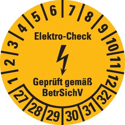 Produktbild von Dreifke® Prüfplakette Elektro-Check BetrSichV,27-32,gelb/schwarz,Dokufolie,Ø ...