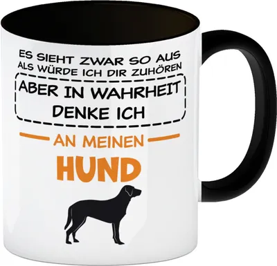 Produktbild von In Wahrheit denke ich an Hunde Kaffeebecher Schwarz