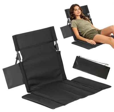 Produktbild von Strandmatte mit Rückenlehne - Faltbarer Leichter Strandstuhl Schwarz
