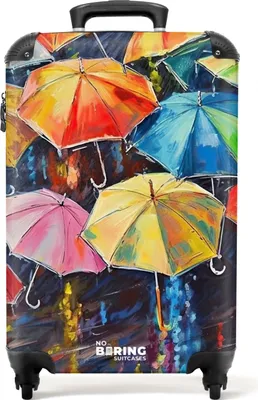 Produktbild von NoBoringSuitcases.com® Koffer Handgepäck Trolley Rollkoffer Kleine Reisekoffer mit 4 Rollen - Regenschirme - Malerei - Kunst - Regenbogen - Cabin Size < 55x40x23 cm & 55x40x20 cm - Fotokoffer - Kabinenkoffer - BoardgepäckHandgepäck Koffer 55x35x20 cm, 36L,