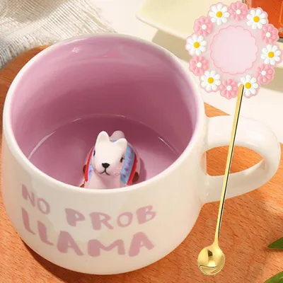 Immagine prodotto di Tazza Alpaca divertente animale 3D tazza da tè in Vetroceramica 350 ml tazza da caffè con cucchiaio sottobicchiere
