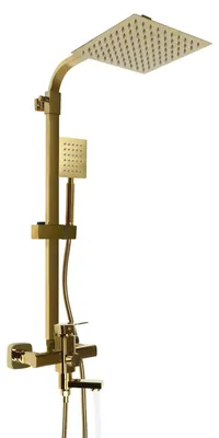 Produktbild von Duschset - Duscharmatur - Regenduschkopf - Messingkörper - Gebürstete Oberfläche - Wandmontage - 3 Wege - Einhebel Warm/Kalt - Gold