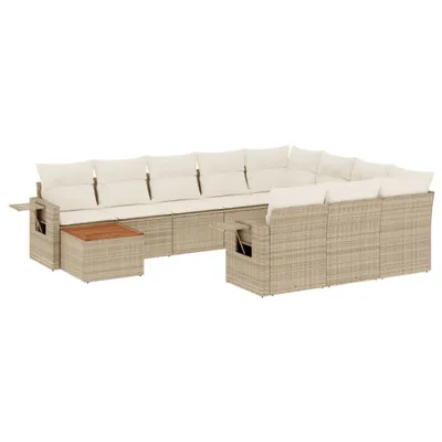 Produktbild von 11-tlg. Garten-Sofagarnitur mit Kissen Beige Poly Rattan