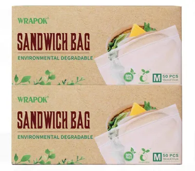 Kompostierbare Sandwichbeutel 100 Stück, 18 x 17 cm, biologisch abbaubar