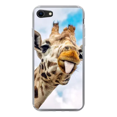 Produktbild von MuchoWow® Handyhülle Schutzhülle Hülle für iPhone 7 Giraffe - Lustig - Zunge - Kinder - Jungen - Mädchen - Kind Silikon Softcase Handy Hülle - Kartenhalter