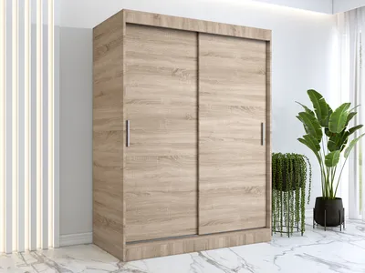 Produktbild von FurMeb24 Schiebetrenschrank GOLD -150x200cm 2-triger Kleiderschrank Ohne Spiegel, Schiebeschrank - (Sonoma Eiche)