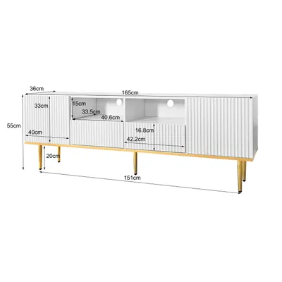 Produktbild von okwish TV-Schrank TV-Lowboard mit 2 Türen und 2 Schublade, Lange 165cm, Fernsehtisch Wohnzimmerschränke TV-Möbel für Wohnzimmer, Esszimmer und Schlafzimmer, weiß