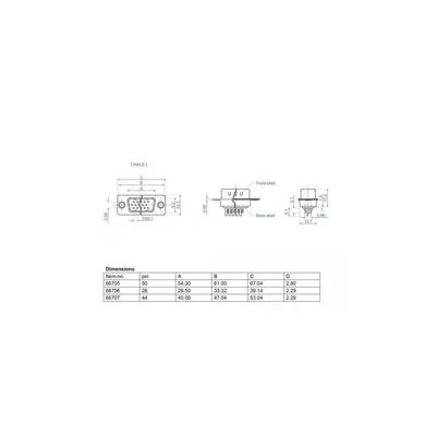 Produktbild von DeLOCK D-Sub HD 44 Pin Stecker Metall, Lötversion, 2 Stück, D-Sub HD 44 pin, Schwarz, Silber, Männlich, Gerade, Metall, -40 - 105 °C