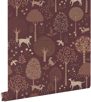 Imagen del producto de ESTAhome papel pintado perros morado oscuro y marrón 50 x 900 cm