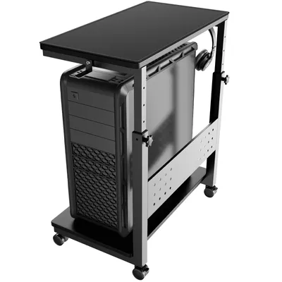 Produktbild von PC Tower Ständer mit Rollen, höhenverstellbar 50,5–80,5 cm, 2 Ebenen Computerhalterung bis 40 kg pro Ebene, Schwarz