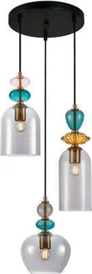 Image de Suspension ronde multicolore décorative avec trois abat-jours en verre pour salon salle à manger 3xE27 40W BUSCO Italux