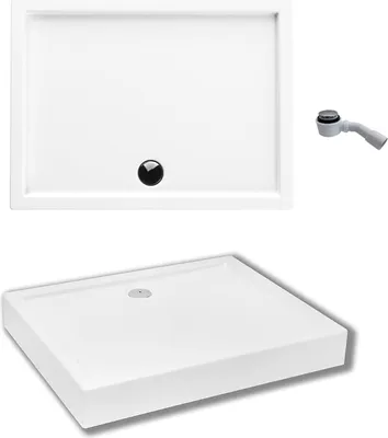 Produktbild von ECOLAM Duschwanne Duschtasse Acrylwanne weiß Competia Rechteck 80x90 x14 cm / 3 cm inkl. Träger Styropor Styroporunterseite + Siphon