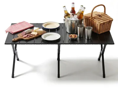Obrázek produktu pro Kempingový stůl Relaxdays, skládací, VxŠxH: 44 x 120 x 60 cm, ocel a plast, přepravní taška, odolný proti povětrnostním vlivům, zahradní stůl, černý