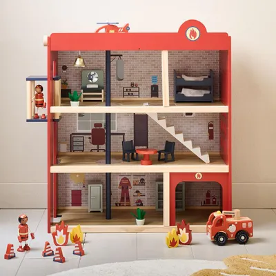 Produktbild von Petite Amélie Feuerwehrstation aus Holz Pompier - H72 cm - Rot